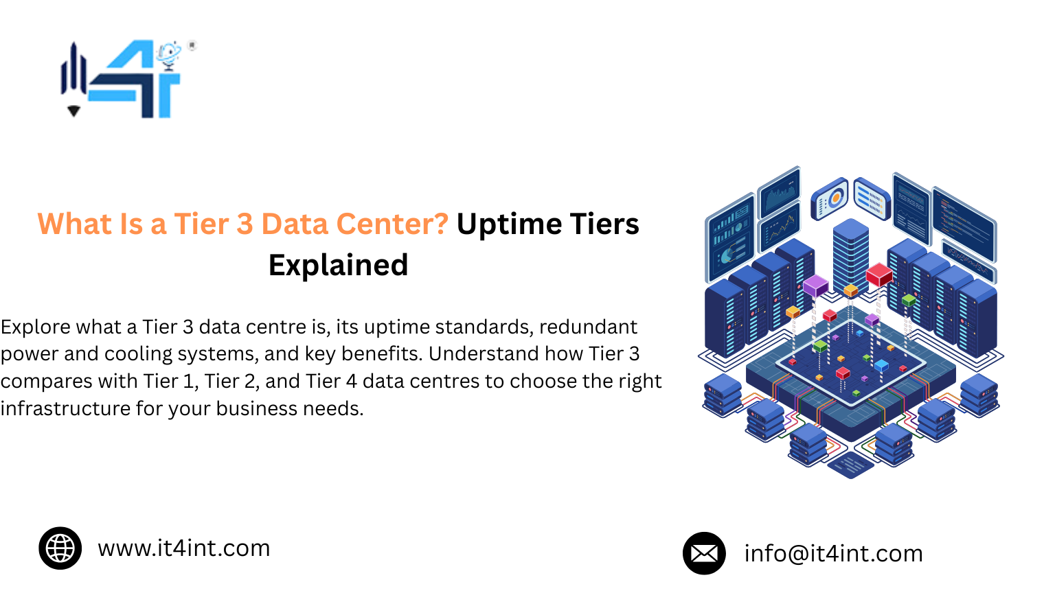 Tier 3 data centre infrastructure with redundant power, cooling systems, and high uptime reliability